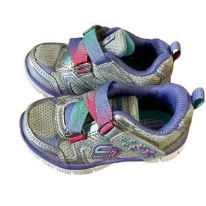 Adorable Skechers Kids' Silver Purple Memory Foam Sneakers, Toddler Size 6